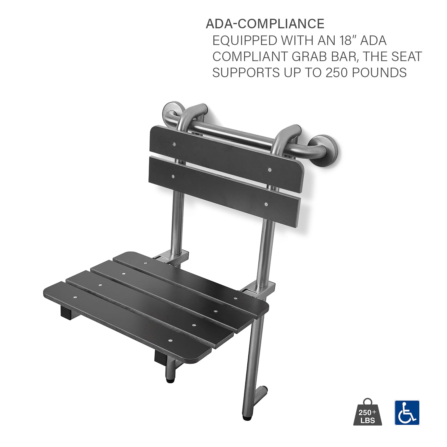 Banco de Ducha portátil para Colgar con Barra de Agarre de 18 Pulgadas, Soporte de Barra de Agarre, Acero Inoxidable, Negro