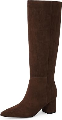 Easyfox Womens Knee High Boots Chunky Low Heel Pointed Toe Tall Long Boots | Balanced Low Block Heel, Sleek Pointed Toe, Anti-slip Rubber Outsole, Fashion Heeled Dressy Fall Winter Long Boots for Women