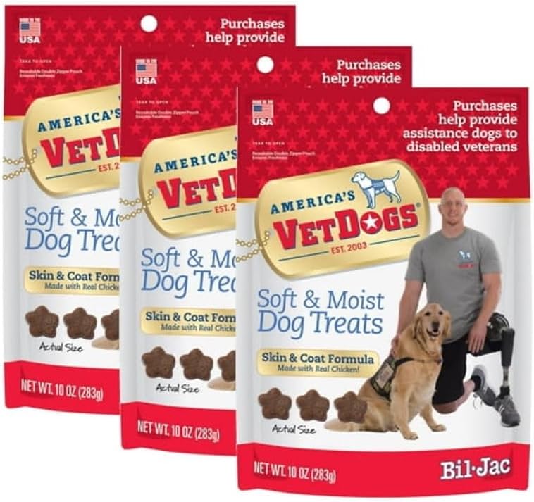 (3 Pack) ~ American Vet-Dogs Veteran's K-9 Corps Skin & Coat Formula, Soft & Moist Dog Treats, Chicken, 10 Oz.