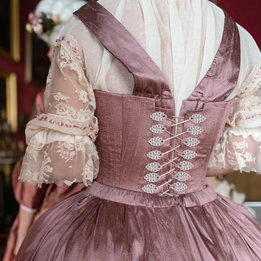 SUPERFINDINGS 20 pezzi di corsetto in lega con occhielli argentati, con lacci stabili, occhielli in metallo, accessori per Dirndl Renaissance, costume da elfo, abbigliamento accessori, 3,05 x 1,95 cm