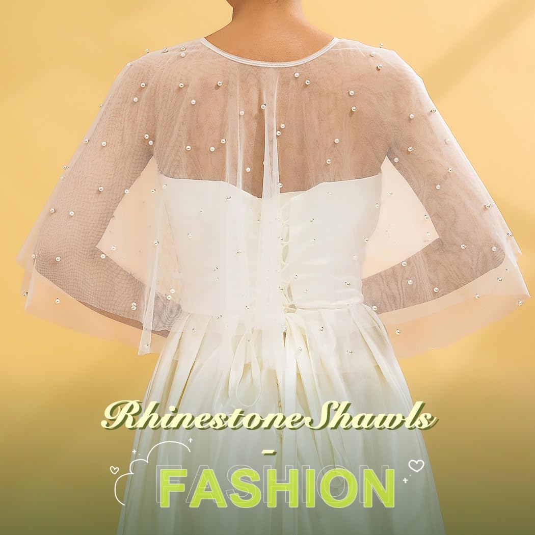 JONKY Pearl Bridal Shawl Bride Wedding Cape for Women - Image 3