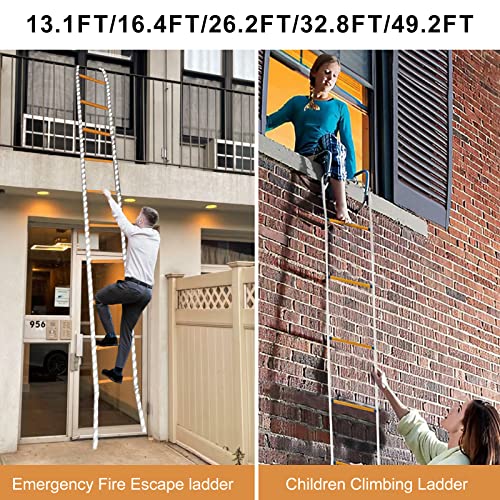 Image of Rope Ladder,16 Feet Emergency Fire Escape Ladders Flame Resistant Safety Rope Ladder with Hooks,Fast to Deploy Sturdy and Strong Portable and Reusable 2 Story,Weight Capacity up to 2000 Pounds