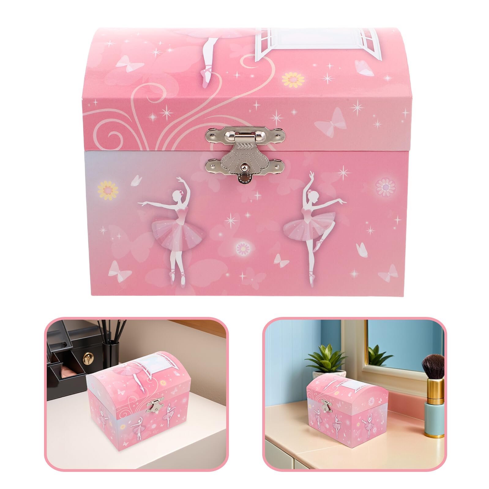 Joyero Musical Infantil con Bailarina Giratoria, Caja de Música con Espejo y Compartimentos Espaciosos, Organizador Seguro para Joyas, Obsequio de Cumpleaños y Navidad para Niñas