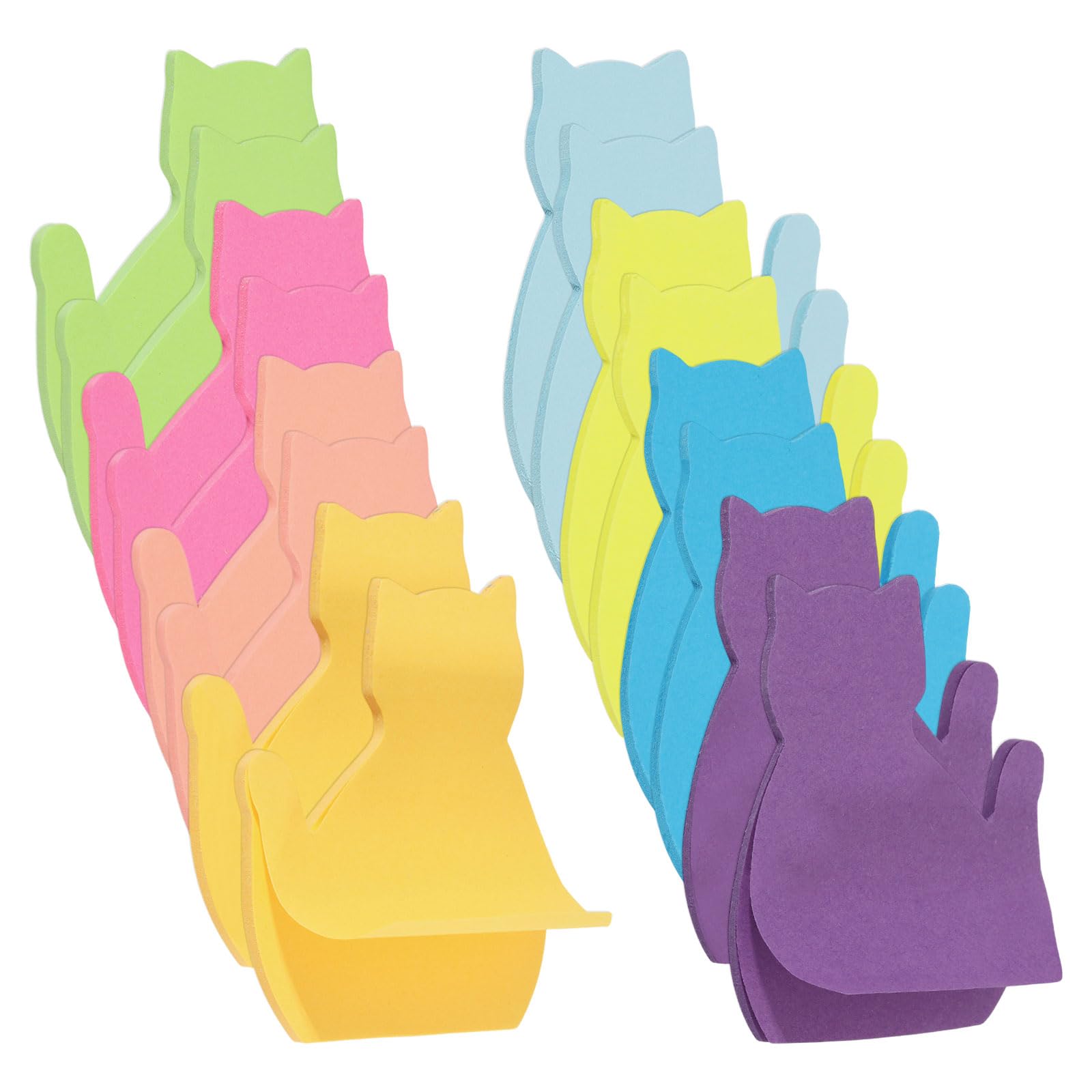 GLOBLELAND 16 Pads 480 Sheets 8 Color Cartoon Cat Shape Memo Notepads Sticky Notes Self-Adhesive Memo Pads Post-it Notes for Reminders Office School Reading Meeting Office