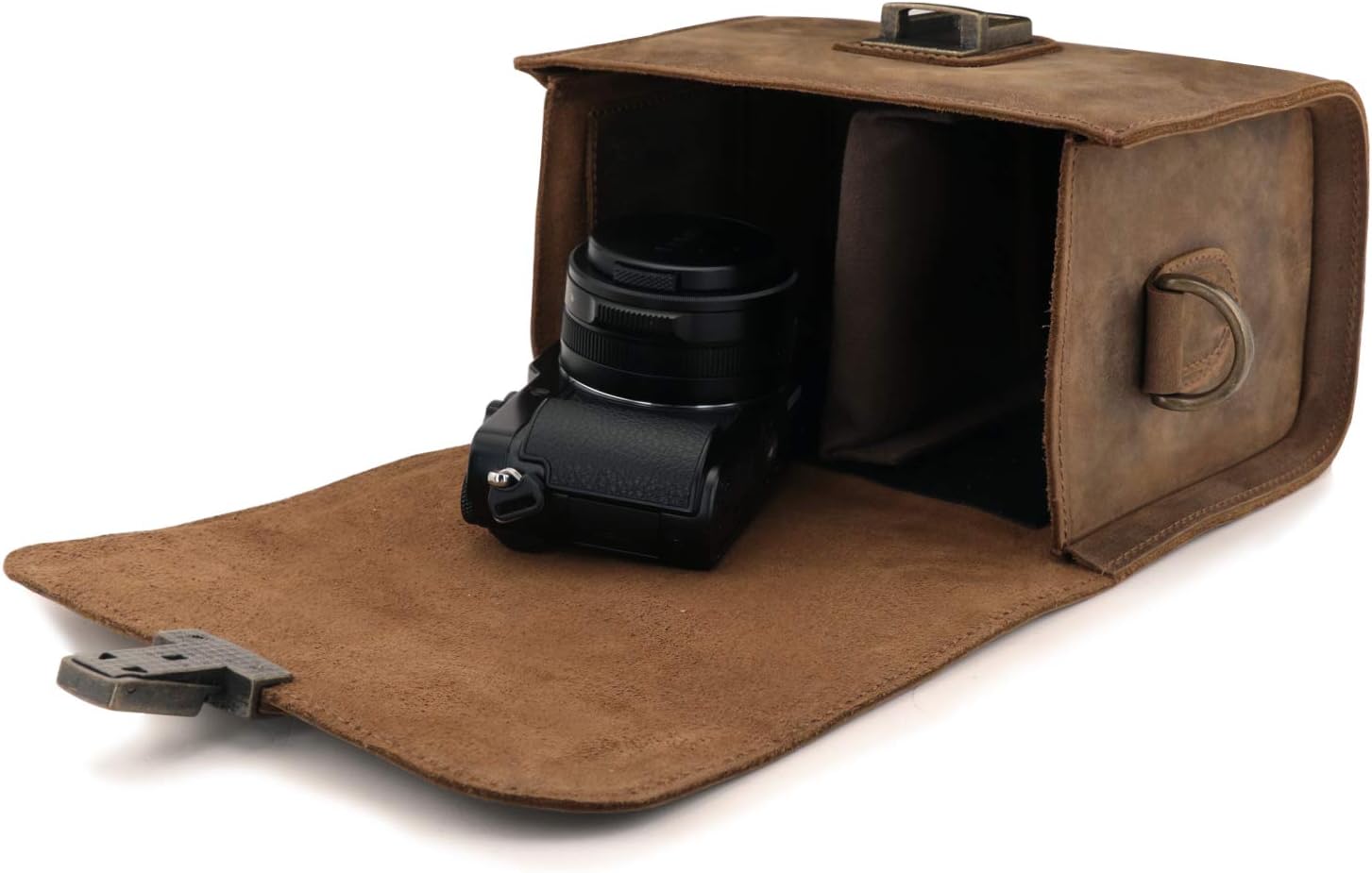 MegaGear Pebble Genuine Leather Camera Messenger Bag for Mirrorless, Instant and DSLR Cameras