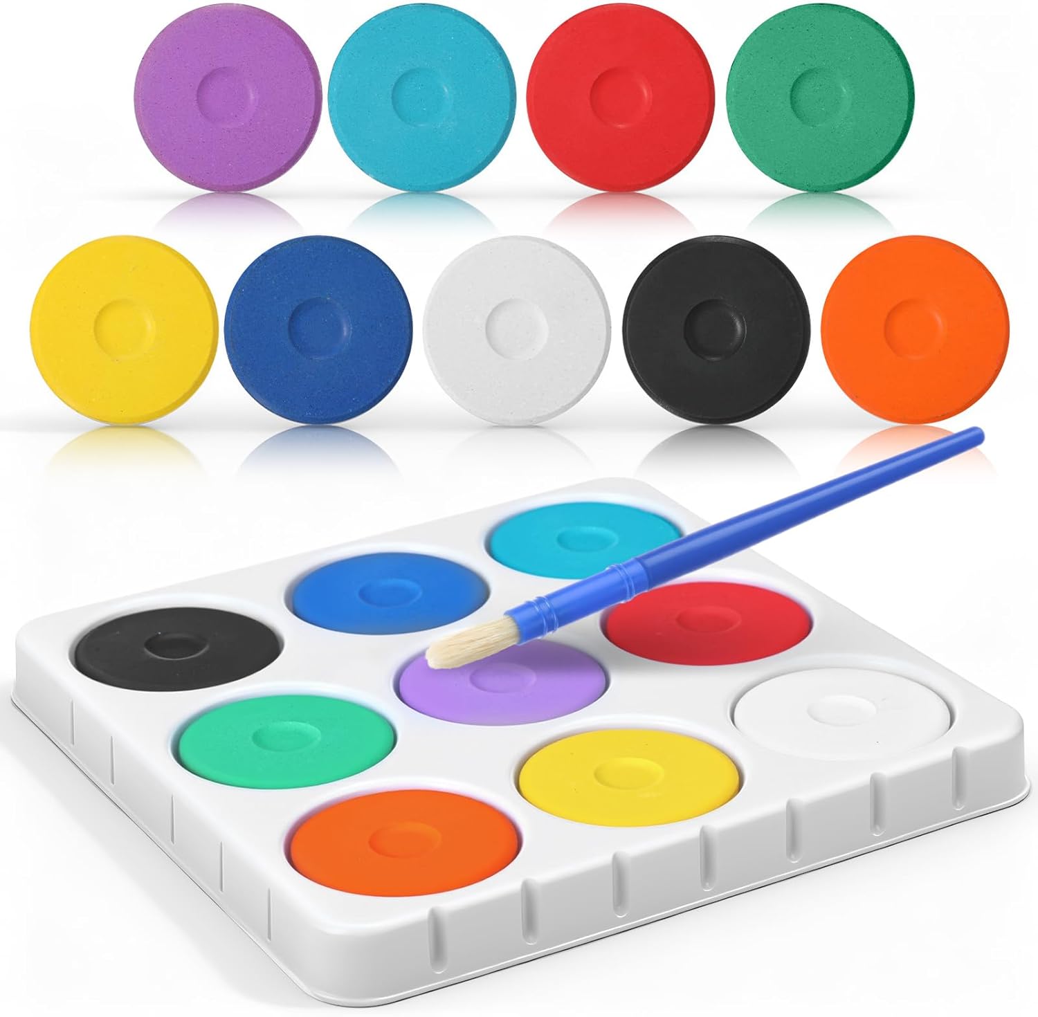 Nuanchu Tempera Paint Cakes 9 Assorted Colors Tempera Paint Set with Tray Brush Washable Draw Tray Palette Non Toxic Art Supplies for Painting Crafts Projects Back to Home Creative Party Favor