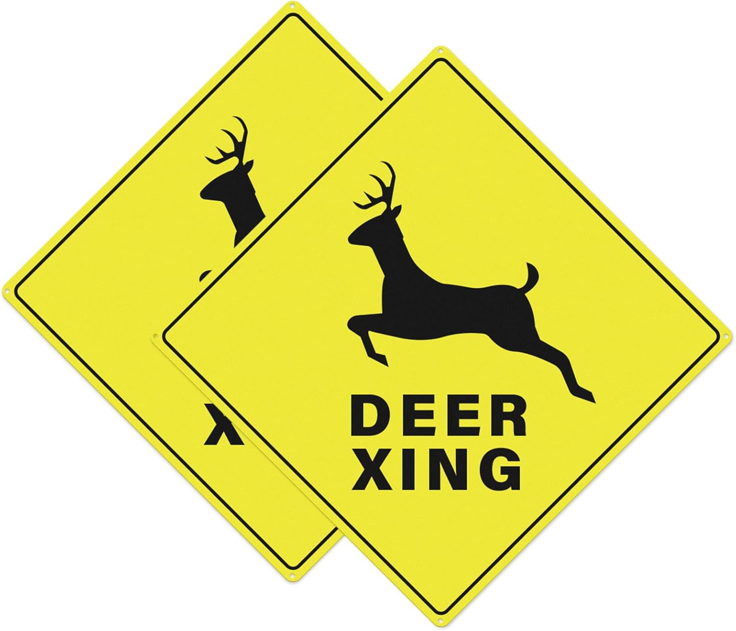 2 Pack Deer Xing Crossing Sign 18" x 18" Reflective Aluminum Metal Signs Rust Free Fade Resistant Waterproof Deer Crossing Road Sign
