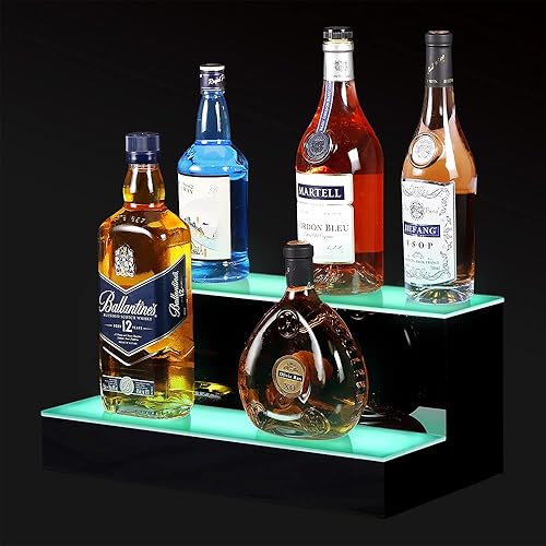 Miniatura 40 de Estante de exhibición de botellas de licor con luz LED desmontable de 24 pulgadas, 3 escalones, estante para botellas de licor, compatible con banco