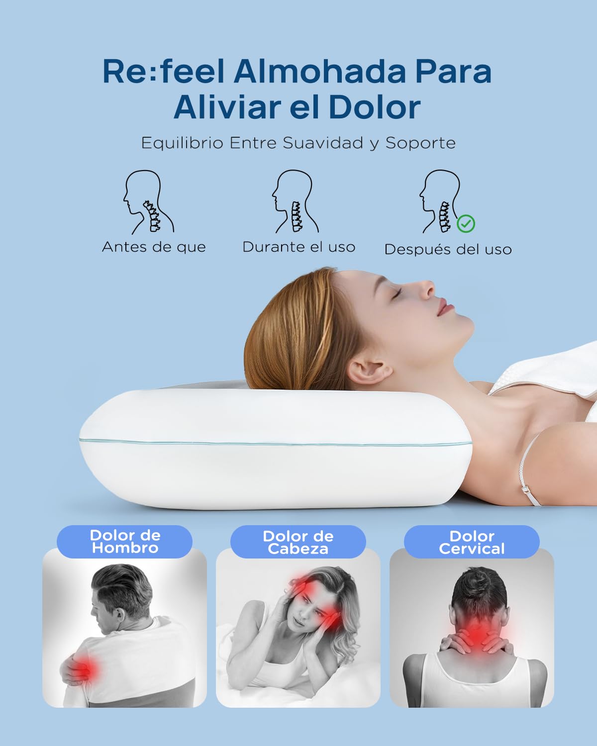 Releep - Almohada mullida refrescante, 40 x 60 cm, Almohada de Espuma con Memoria de Forma, Almohada ergonómica, reposacuello