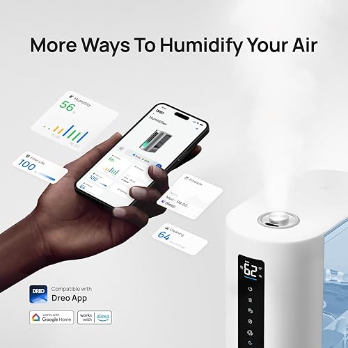 Vista 45 de Dreo Humidificador de 6 L para habitación grande, humidificadores de niebla cálida y fría para dormitorio, tiempo de funcionamiento de 60 horas