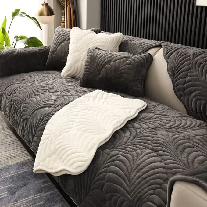 Sofa Slipcover Corner 3/2/1/4 Seater Sofa Cover L Shape Couch Cover Velvet Thick Sofa Protector Anti-slip Reversible Quilted Corner Slipcovers Washable for Sectional Couch ( Color : #2 , Size : 90x180