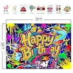 HANYING Graffiti Backdrop for Birthday,Glow in The Dark Neon Birthday Party Decor,Colorful Painting Splatter Photography Background,Boys Teens Cake Table Banner Portrait Studio Props 7x5ft HY014DX - Image 2