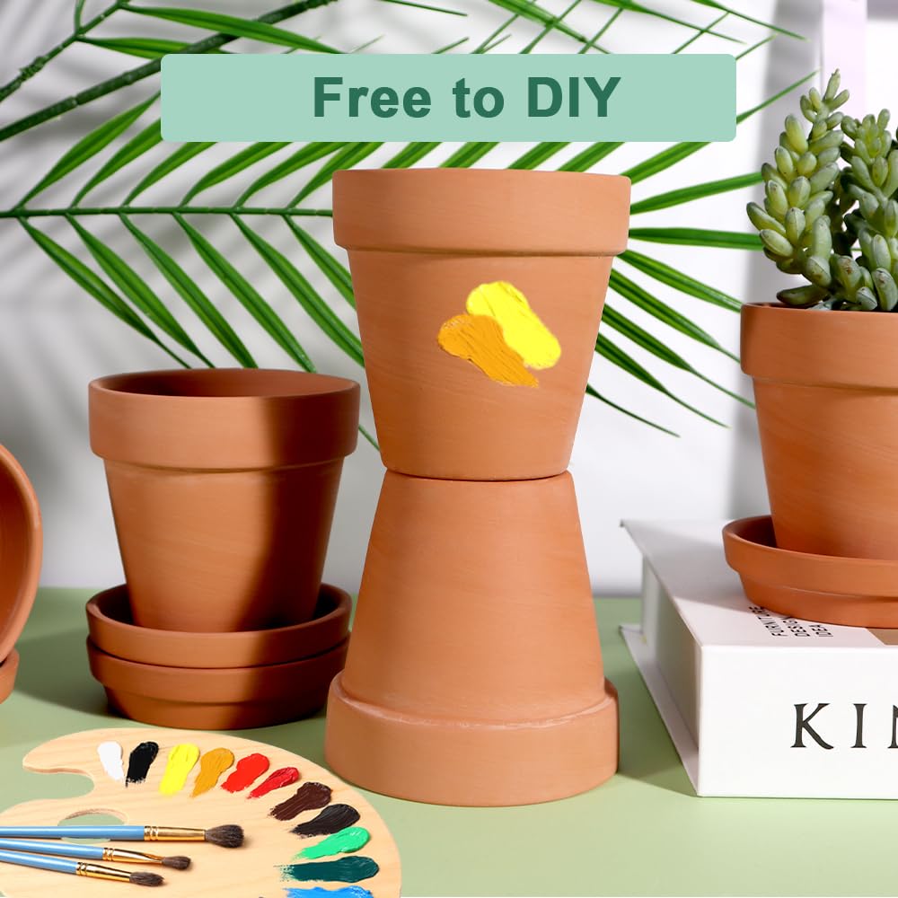 vensovo Vasi in terracotta da 4 pollici con piattino - Confezione da 6 vasi da fiori in argilla con drenaggio, ideali per piante, artigianato, bomboniere