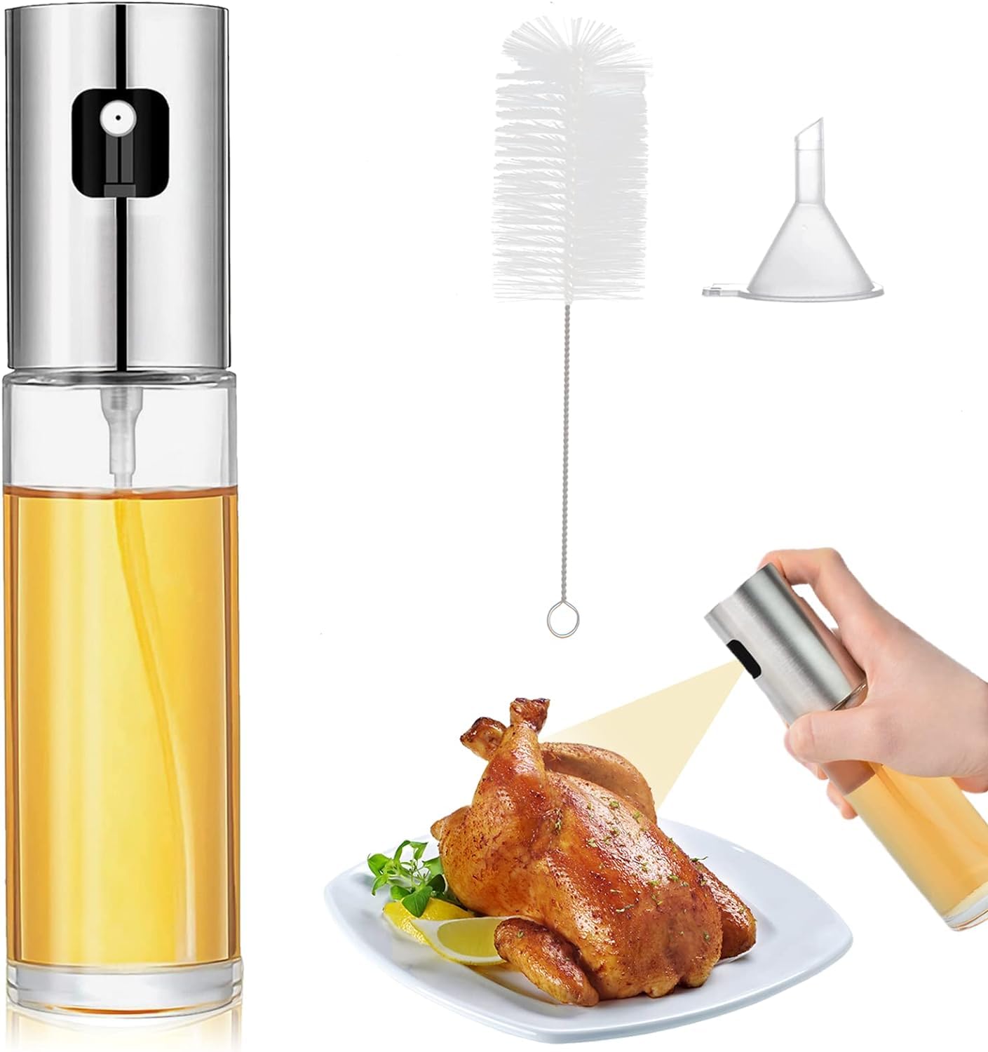 Cdycam Multicolor Oil Sprayer For Cooking, Olive Oil Spray Bottle, Oil Sprayer Mister For Bbq, Salad, Baking, Roasting, Grilling, Frying With Brush Funnel And Silicone Pad