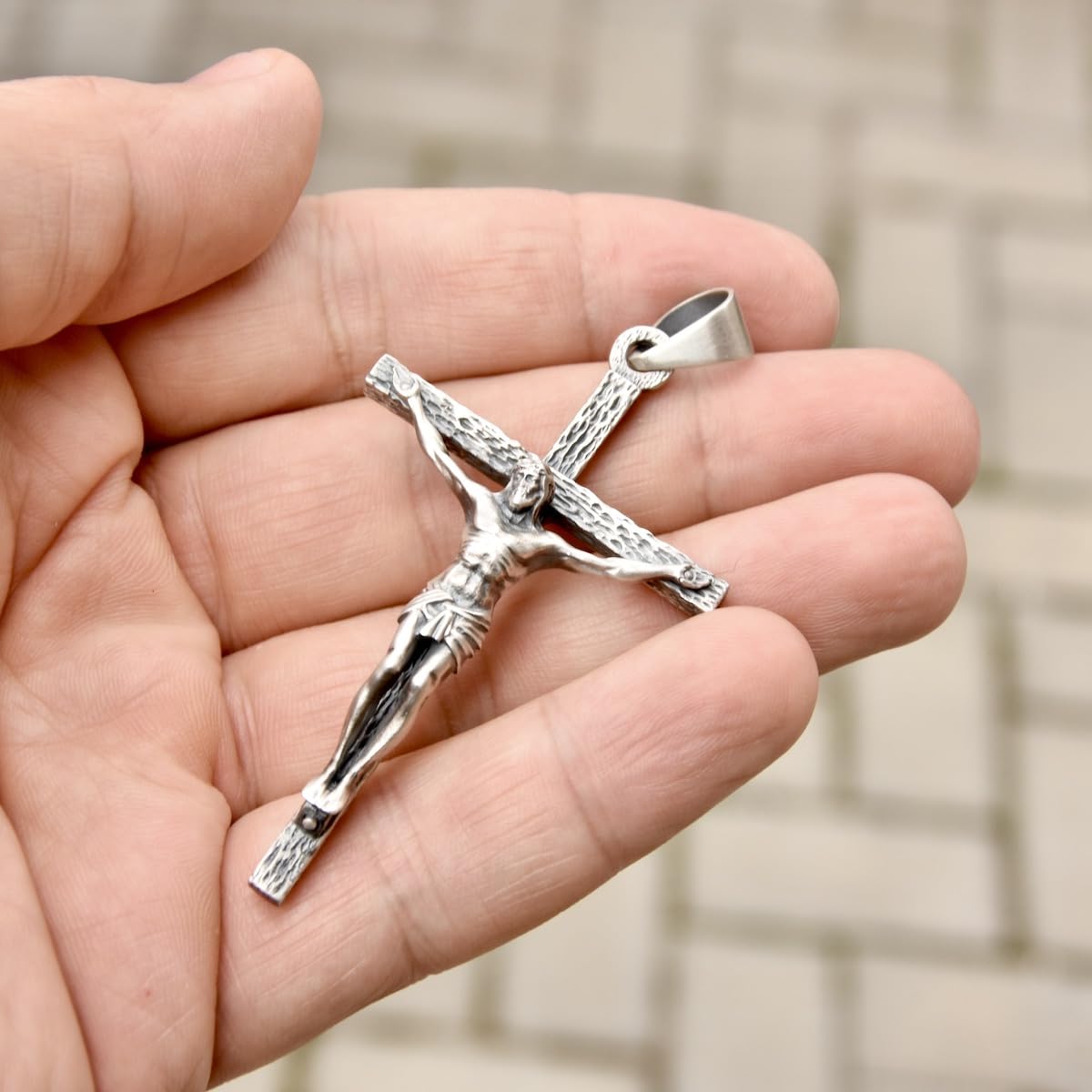Grande Croix Crucifix Pendentif En Argent Sterling .925 Collier Hommes Femmes À La Main Nouveau Silverzone77