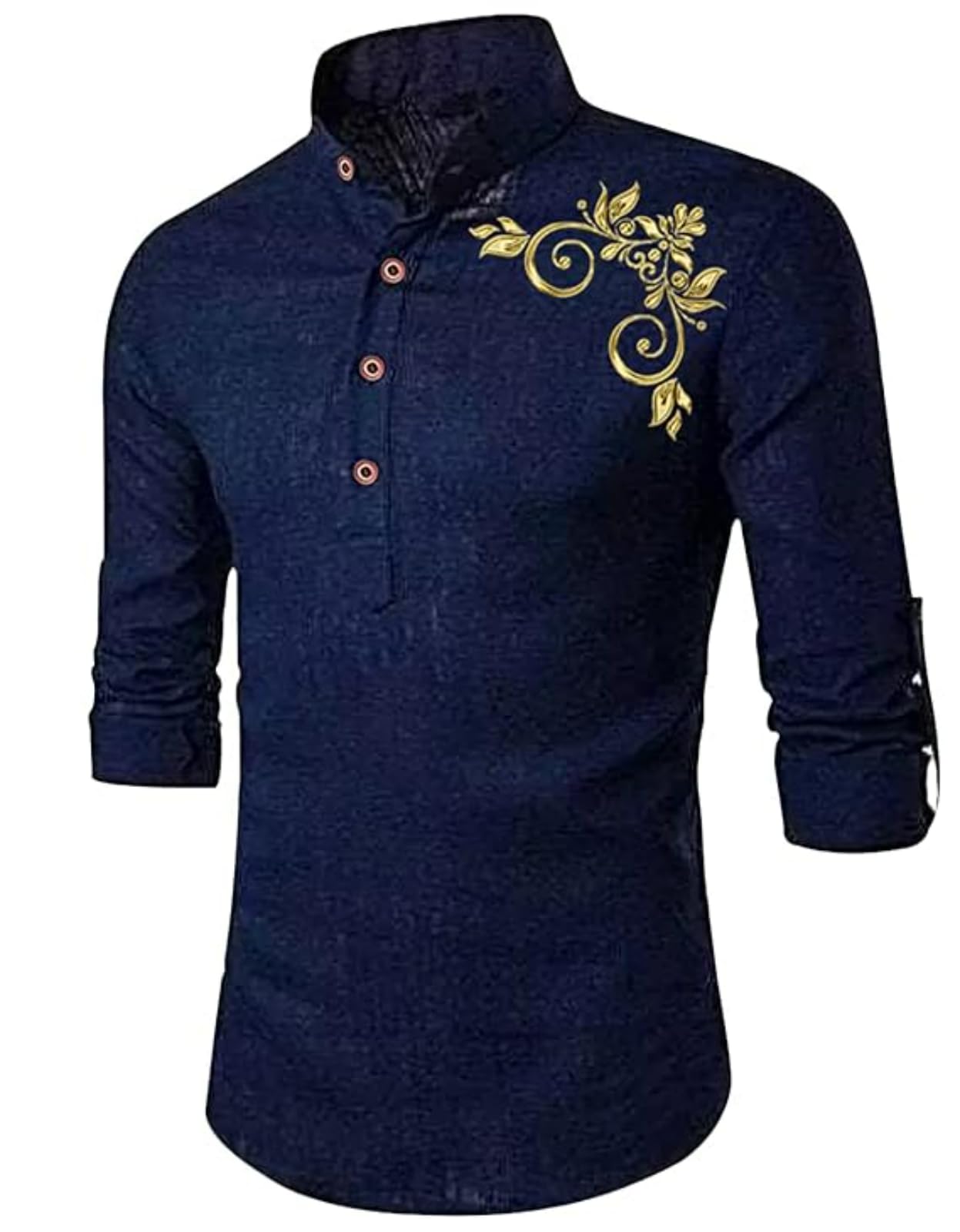 deelmo Men's Full Sleeve Short Kurta Shirt with a Trendy Mandarin Collar Crafted from a Premium Cotton Blend for Comfort Ideal for Casual and Semi-Formal Occasions-picture-37