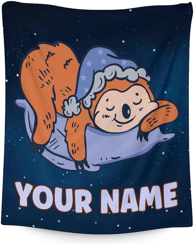 Mercuryelf Custom Sloth Throw Blanket - Soft, Fuzzy & Warm - 50x60 Inches Flannel Blankets for Living Room, Sofa - Dark Blue Cute Throws Gift for Teens