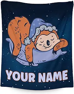 Mercuryelf Custom Sloth Throw Blanket - Soft, Fuzzy & Warm - 50x60 Inches Flannel Blankets for Living Room, Sofa - Dark Blue Cute Throws Gift for Teens