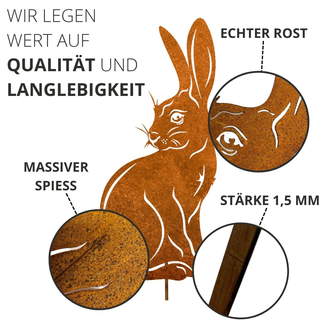 Terma Stalen design, roest-tuinsteker, paashaas, handgemaakt, Duitsland, paasdecoratie voor buiten en binnen, tuindecoratie, lente, roestmetaal, decoratie paashaas