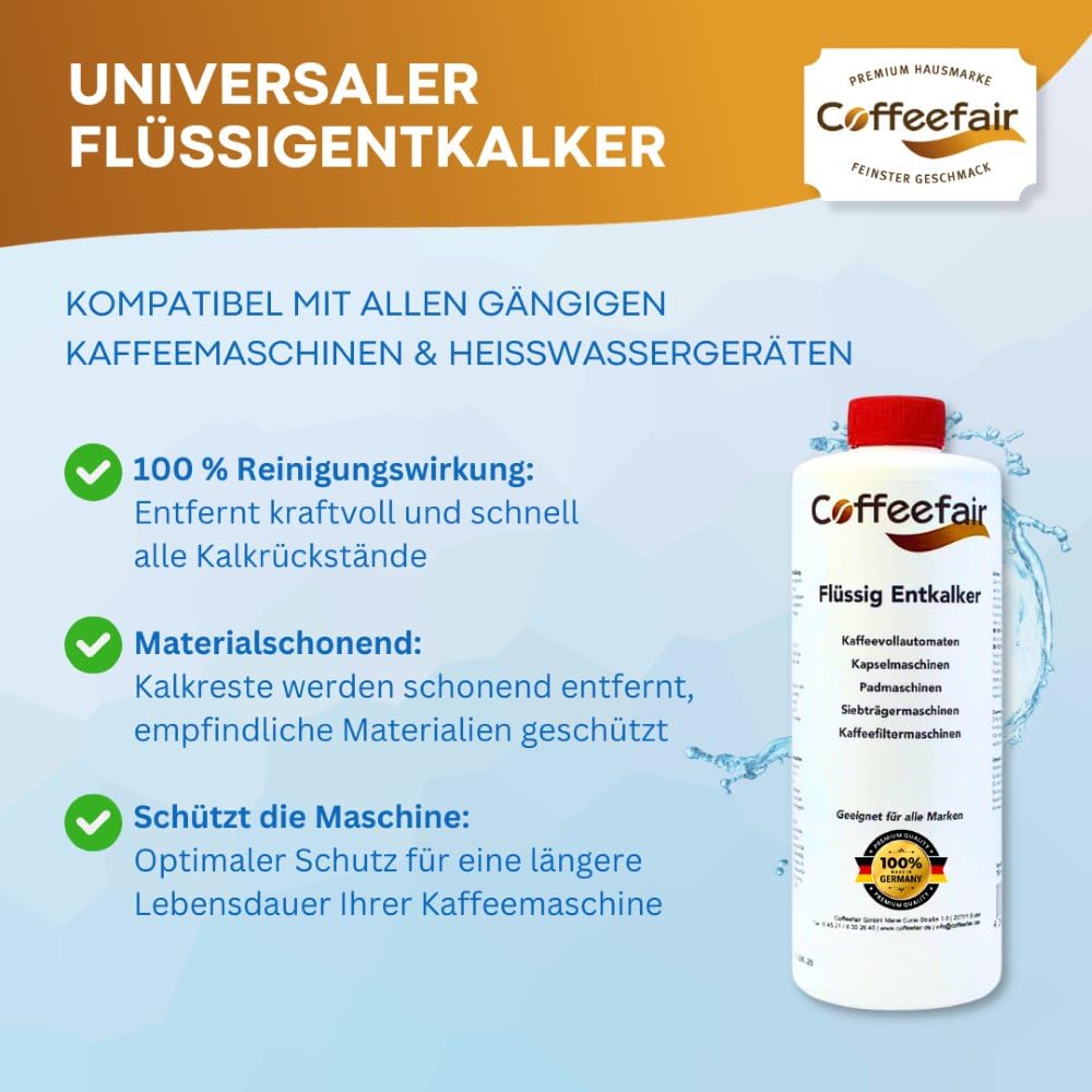 Coffeefair Flüssigentkalker 25 x 750 ml Entkalker für Kaffeemaschinen, Kaffeevollautomaten, Filterkaffeemaschinen & Siebträgermaschinen, für alle Marken