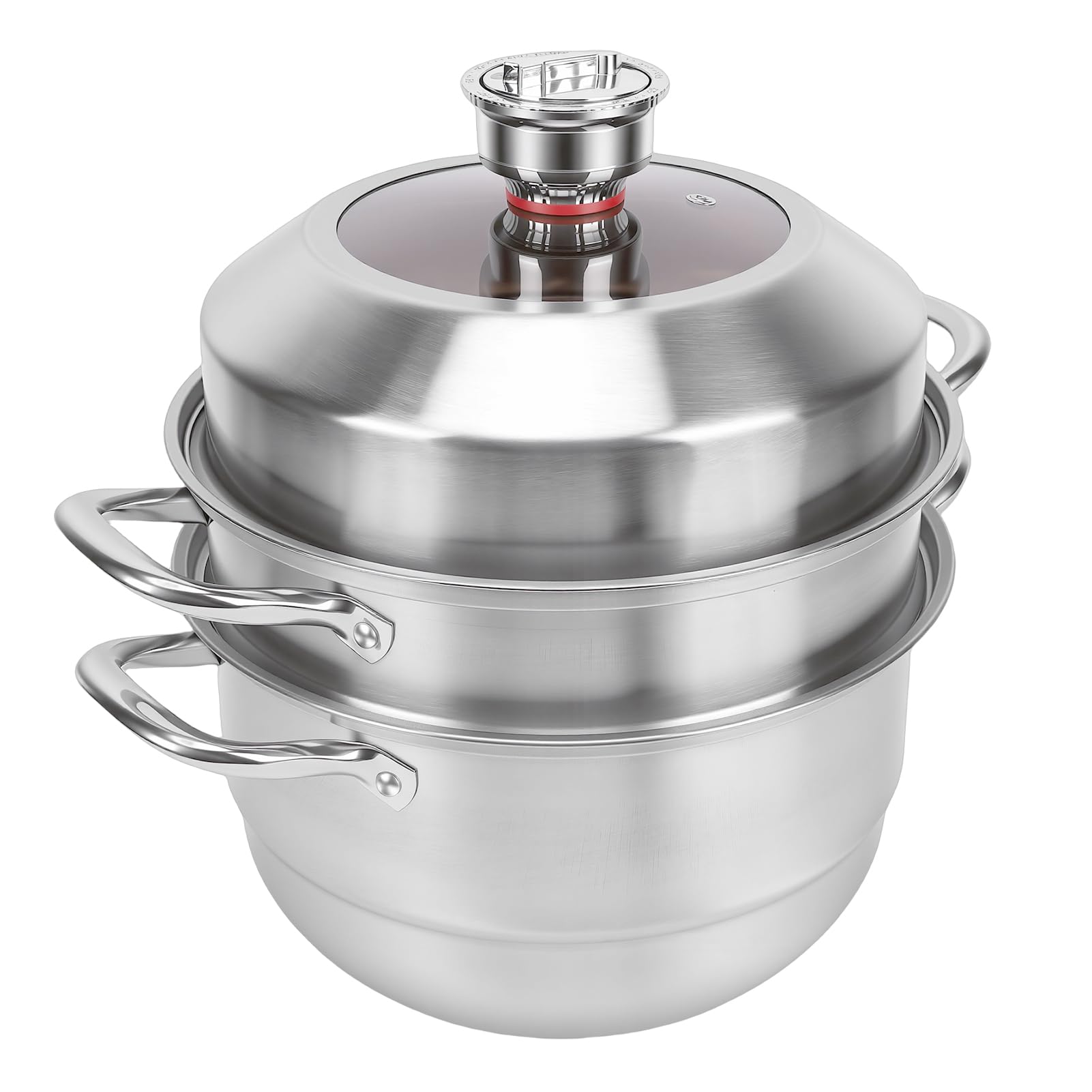 PUSOKEI Olla de de 3 Capas de Acero Inoxidable con Temporizador para Cocina de Inducción, Olla de Cocción Multifunción de Gran Capacidad para Uso Familiar