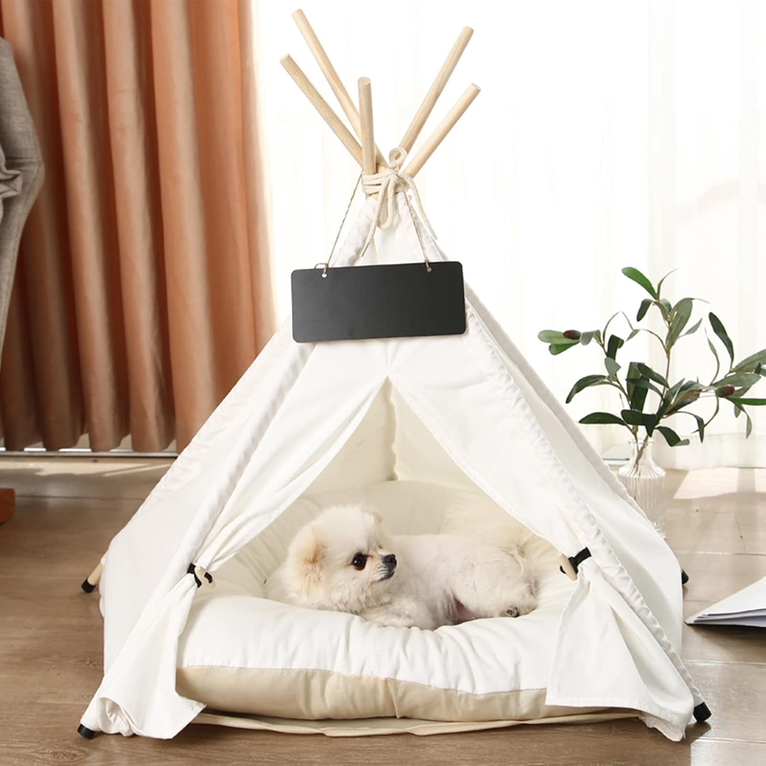 Pet Teepee, Folding Indoor Puppy Dogs House, Portable Outdoor Dog House Cat Tent Bed, Rabbits Pet House (Classic, 19.7"x19.7"x23.6")