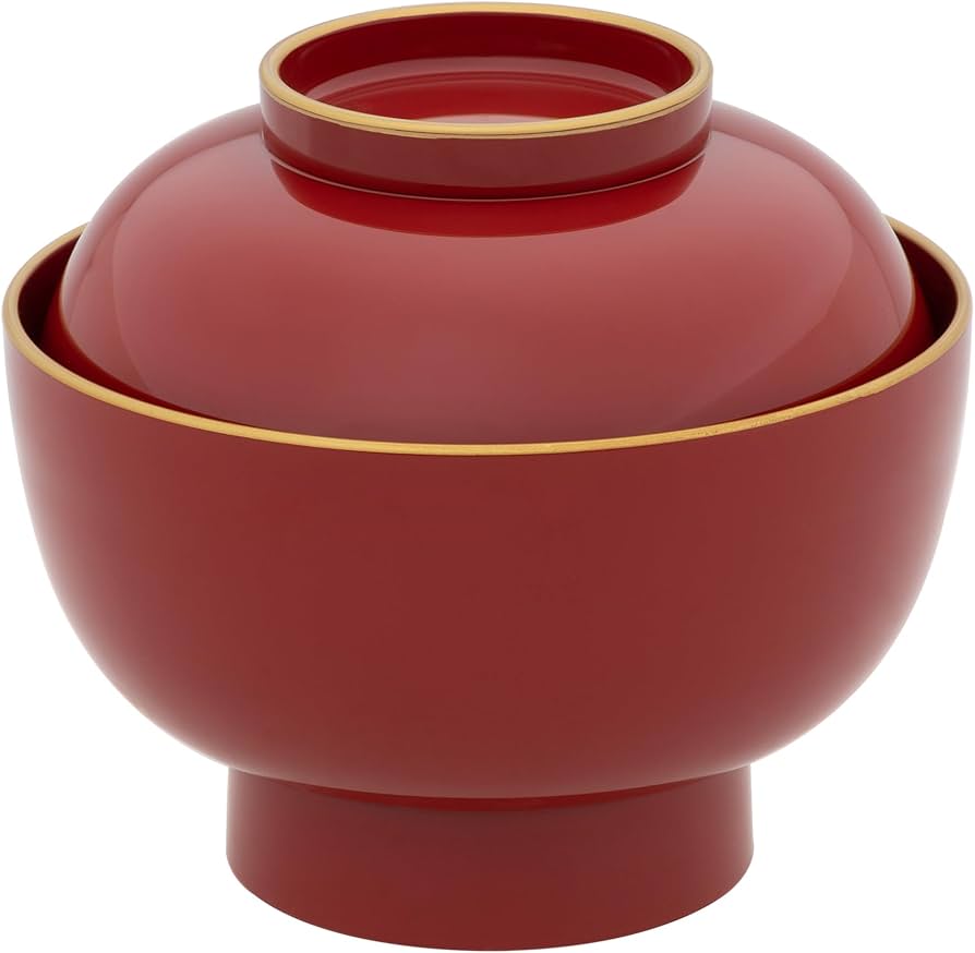 Amazon.co.jp: 山中塗り 雑煮碗 汁椀 蓋付き 大きめ 大名 朱渕金塗