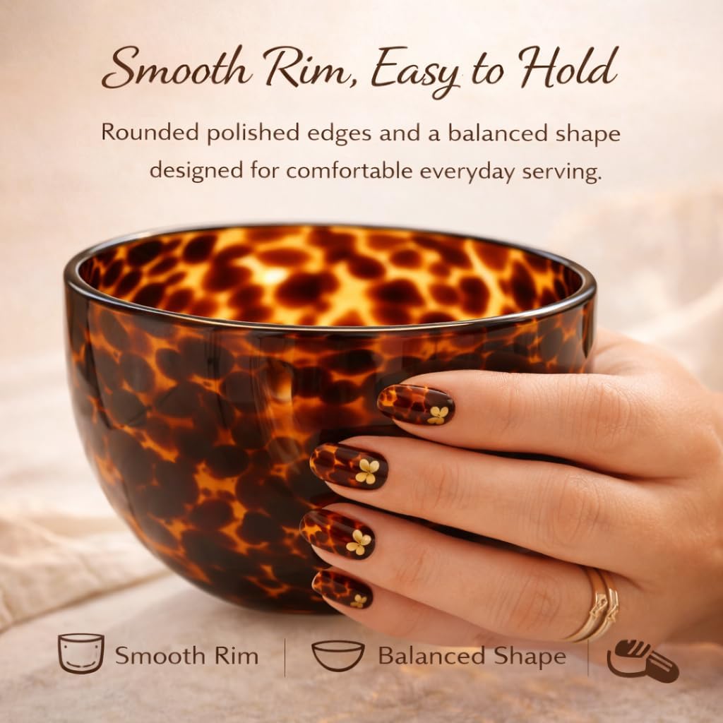 Adkoat® Tortoise Shell Glass Bowls: 12oz Amber Small Serving Bowl - Vintage Decorative Dish - Boho Kitchen Decor Serveware Gift Set: Dessert, Nut, Mise en Place, Jewelry, Charcuterie Board (4 Pack)