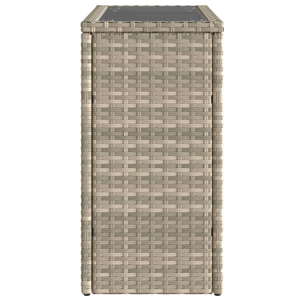 Stolik kawowy na zewnątrz ze szklanym blatem, 58 x 27,5 cm, rattan PE i szkło hartowane, mały stolik pomocniczy na taras, balkon i trawnik