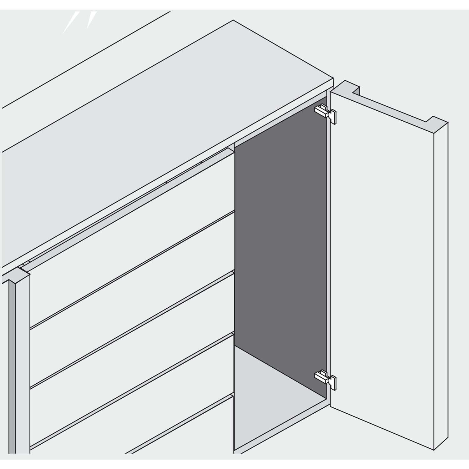Bisagra para puerta de perfil 95°, 9,5 mm, acodada, con muelle, cazoleta: INSERTA