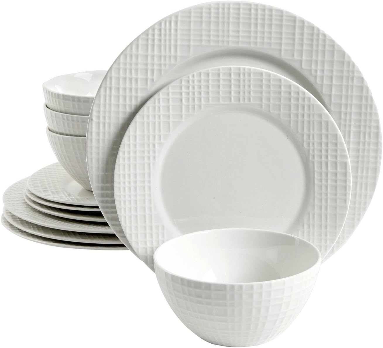 12 Piece Silk Dinnerware Set (4 Large Plates, 4 Medium Plates and 4 Bowls), White