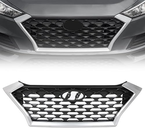 Miniatura 6 de G-PLUS Parachoques delantero superior gris cromado y negro con detalles negros compatible con Hyundai Tucson 2019 2020 2021 (para modelos sin cámara