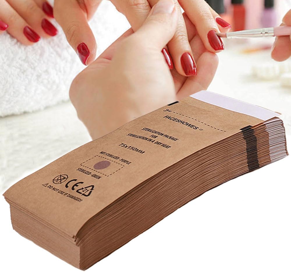 Self-Sealing High Temperature Sterilization Dry Heat Kraft Paper Sterilization Pouches Beauty Nail Salon Barbershop Tools Self-Sealing Sterilization Bags (50pcs Large)