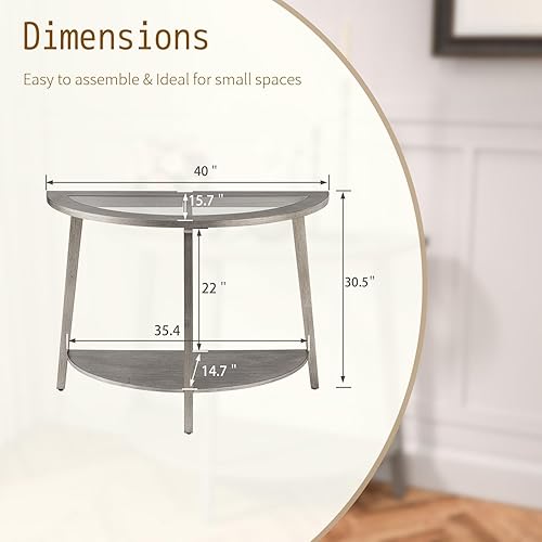 Miniatura 18 de SUNBURY Mesa consola vintage de 31.5 pulgadas de ancho con 2 cajones, mesa de entrada pequeña con estantes de almacenamiento de 2 niveles, mesa