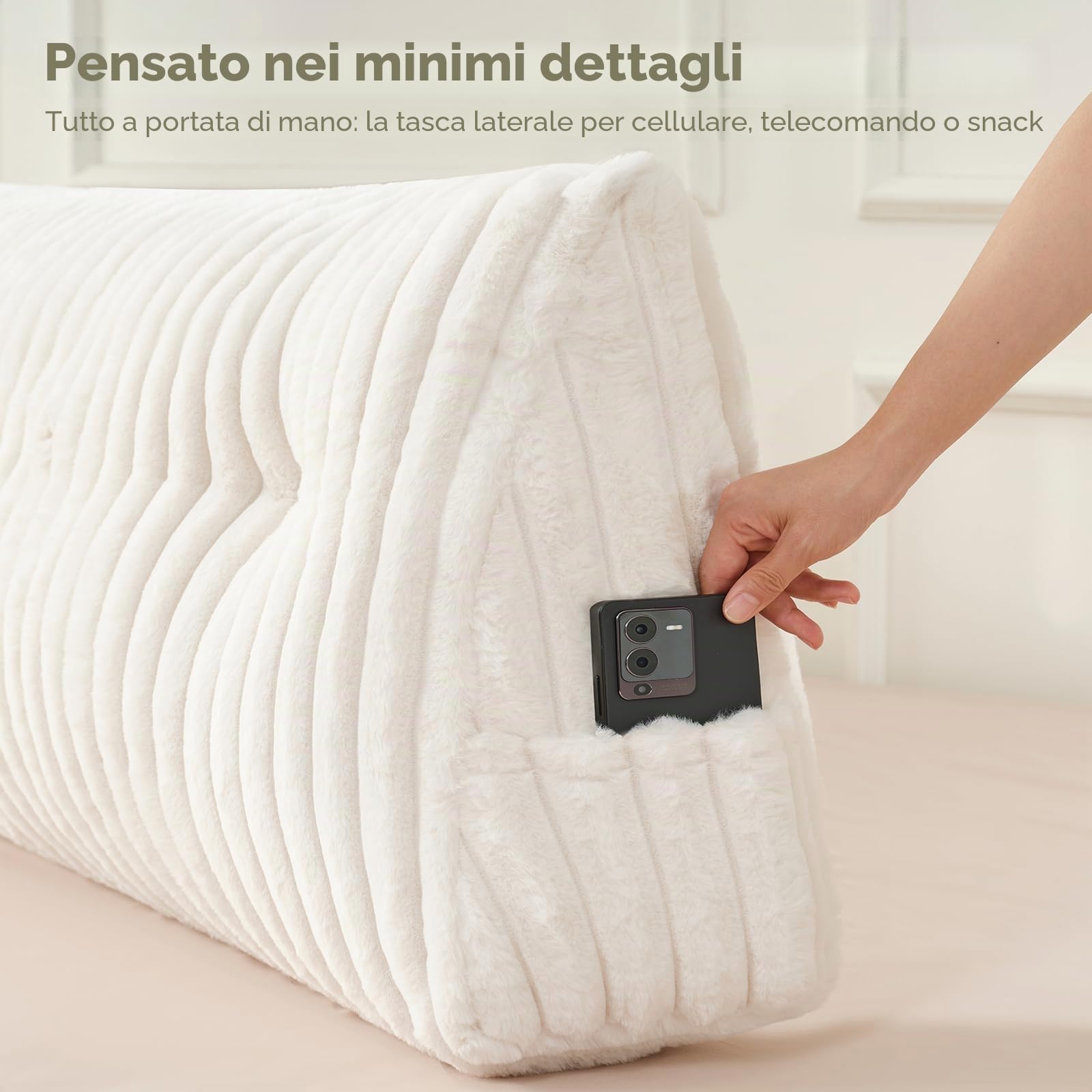 Z-hom Cuscino Schienale, Cuscino triangolare per testiera con fodera rimovibile, Cuscino da lettura per letto, cuscino schienale divano, cuscino da lettura, Varietà a fibra lunga (150 x 50 x 20 cm)
