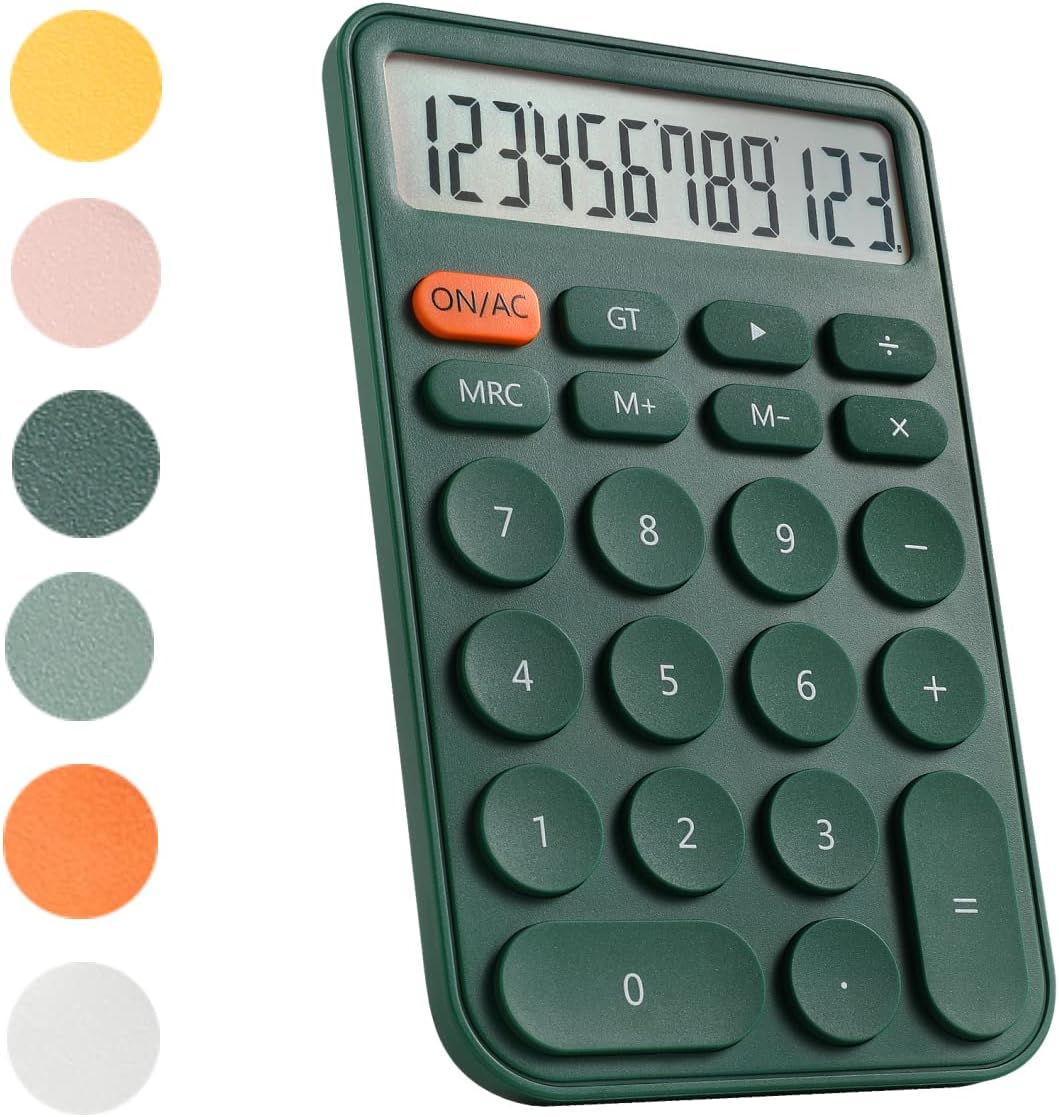 Standard Calculator 12 Digit with Large LCD Display and Big Buttons,Cute Calculator,Desktop Calculator for Office, Home, School (Green)