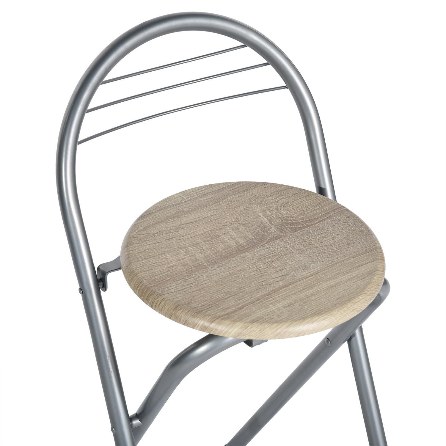 1 tabouret pliant avec dossier, portable, pliable, pour extérieur, jardin, balcon, cuisine, bars, camping, hauteur d'assise 61 cm (chêne et argent)