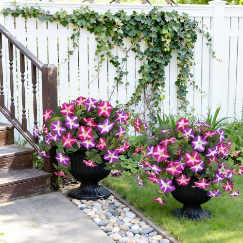 Image of Bassion Artificial Flowers for Outdoors, 2 Pcs Fake Petunia Flower, Fuschia