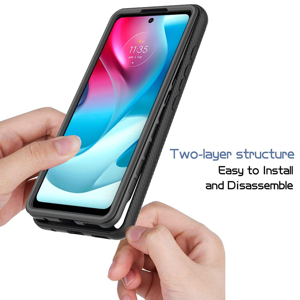 Custodia per Motorola Moto G51 5G, paraurti con protezione dello schermo a 360° integrata, custodia protettiva per tutto il corpo, nero