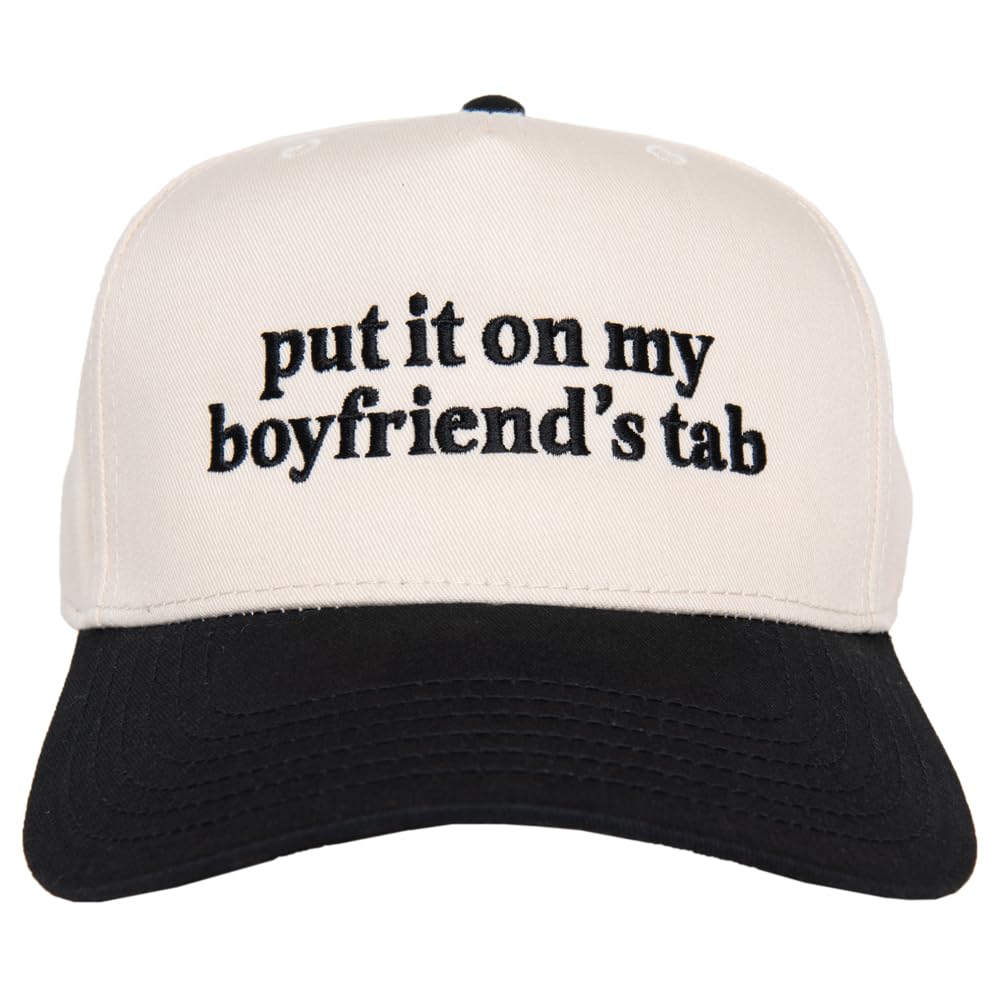 KATYDID Put It On My Boyfriend’s Tab Hat - Two Toned Vintage Hat - Stylish 5 Panel Hat for Women - Trendy Baseball Cap, Black/Tan, One Size
