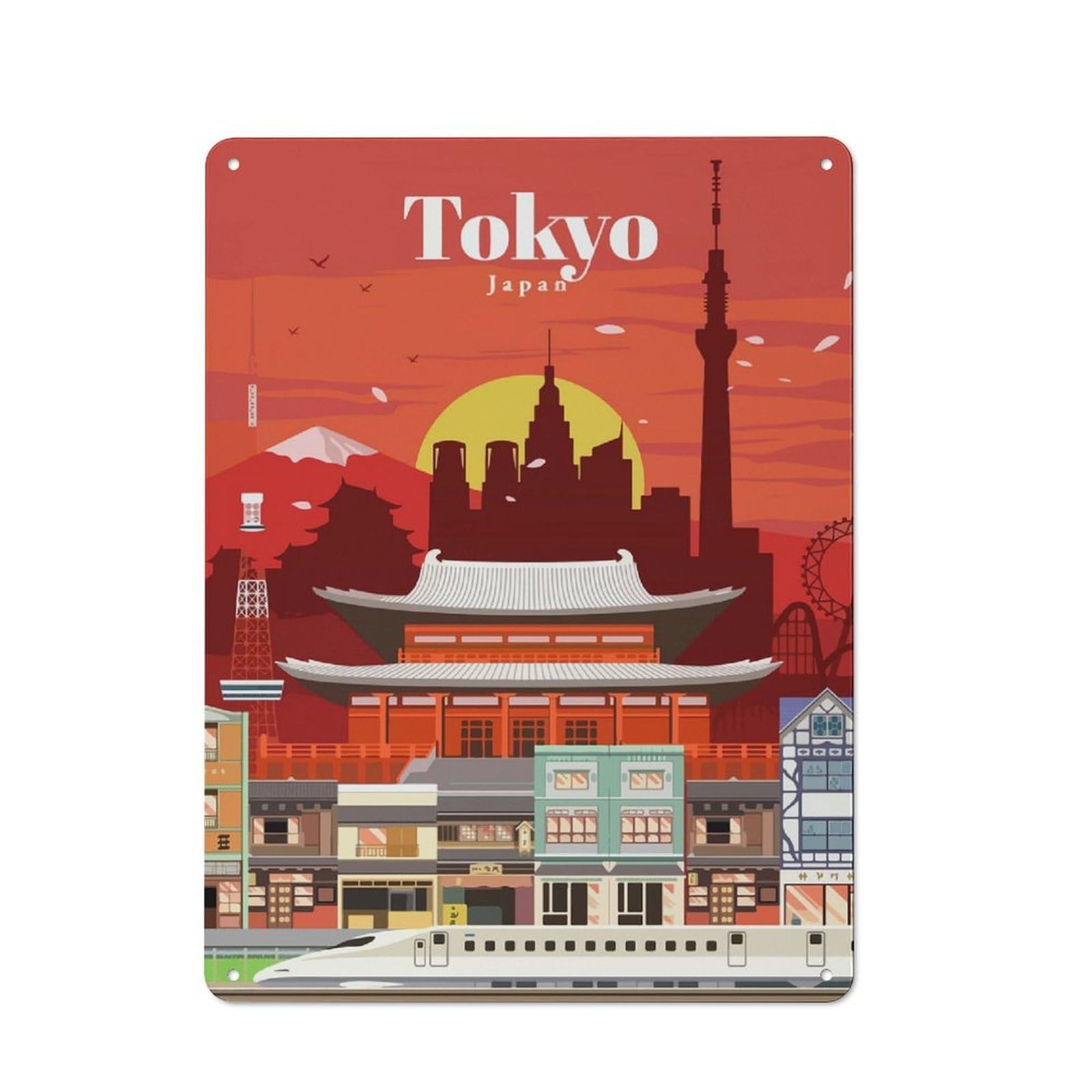 Travel to Tokyo Metal Wall Sign 40x30cm, Modern Retro Loft Wall Plaque for Flat, Bar, Studio Or Gallery Wall