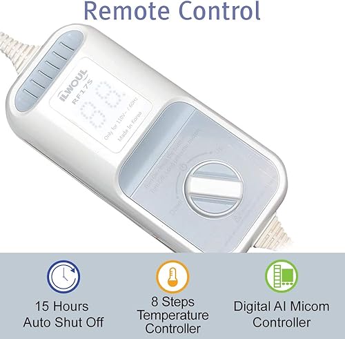 Miniatura 5 de Alfombrilla térmica eléctrica lavable grande para dolor de espalda, alivio de calambres, colchón. Apagado automático de 15 horas, radiación
