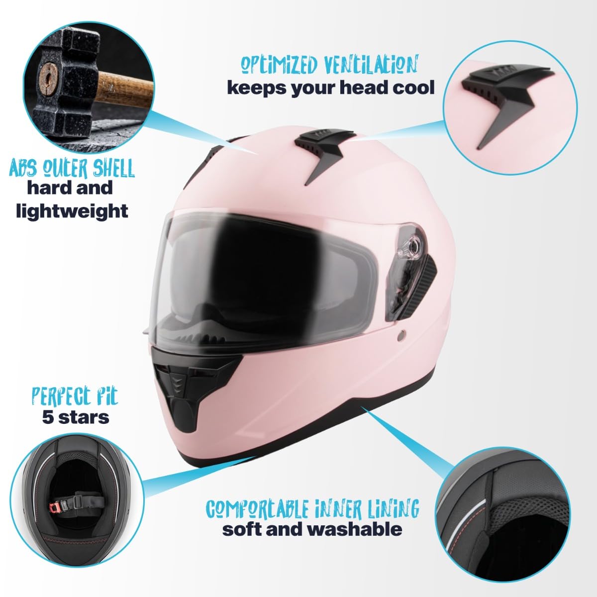 VINZ Kennet Integralhelm mit Sonnenblende | Motorrad Helm Vollvisierhelm Mopedhelm | Motorradhelm Full-Face Helme | w GR. XS-XL