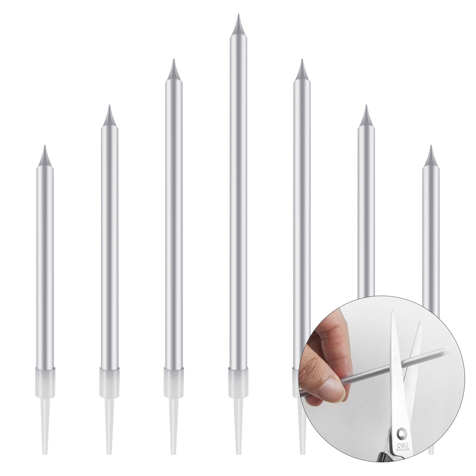 48 velas de cumpleaños largas y delgadas para pastel, velas de magdalena, en soportes para cumpleaños, aniversario, boda, decoración de fiestas, niños y adultos (plata)