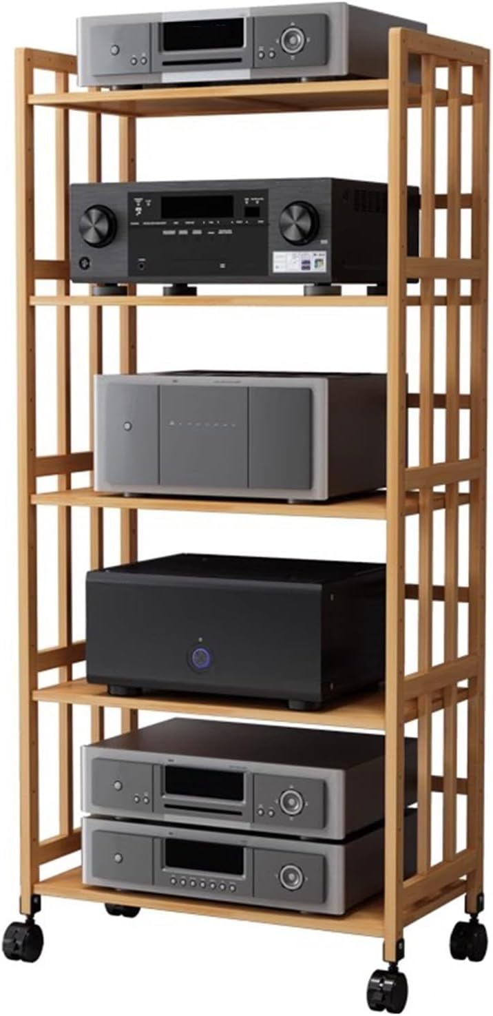 5-Tier HiFi Audio Rack Tower - Premium Media Storage Shelf for Record Players A/V Components Perfect for Living Rooms Studios & Meeting Spaces (L55*W38*H158cm)