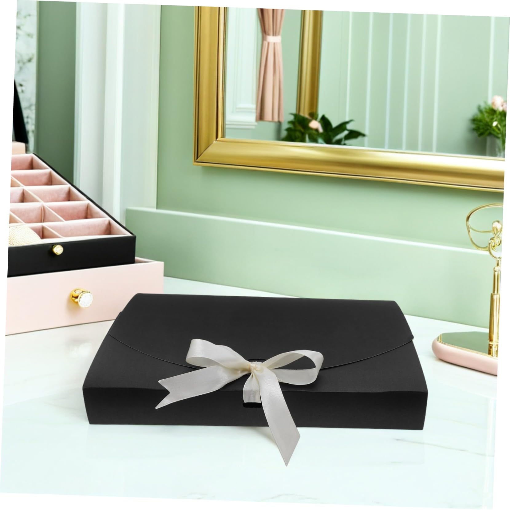 HEALSOPTHY 20 Stück Geschenkverpackung Geschenkbox Schwarz mit Schleife Papierverpackung für Schals Unterwäsche Hemden Handtücher Wiederverwendbare Verpackung für Geburtstag Hochzeit Party