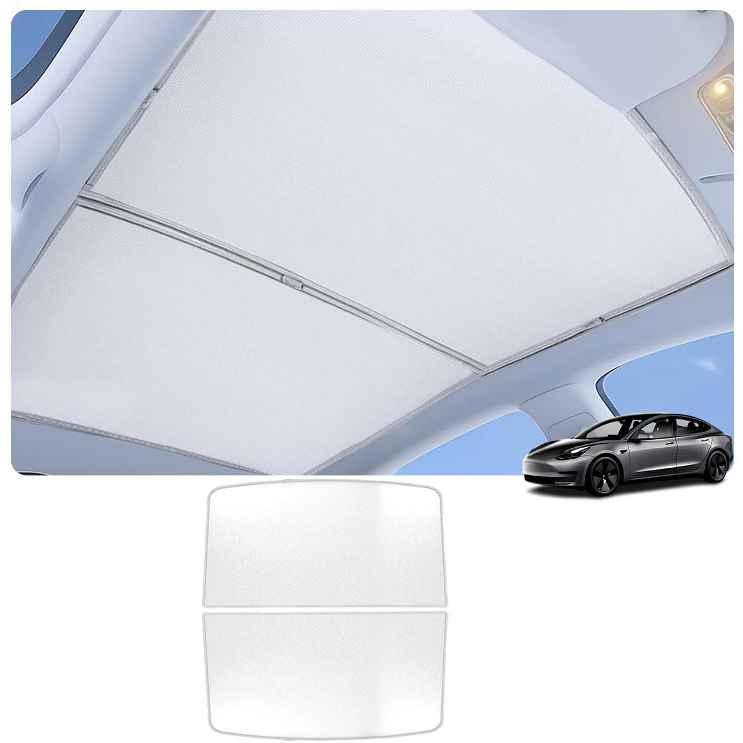 Parasole per Tetto Panoramico per Tesla Model Y, Parasole Tetto Juniper Set 2, Struttura Isolante a 8 Strati in Nanomateriali, Tettoia Model Y 2025 Protezione UV, Cerchi in Acciaio Rinforzato