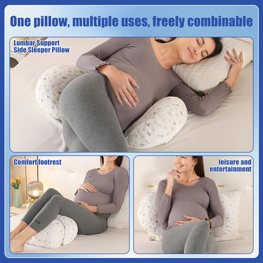 Foreverup Cuscino per gravidanza per dormire, cuscino premaman per donne incinte, morbido cuscino per il corpo in gravidanza, rimovibile e regolabile, doppio cuneo con copertura per schiena, fianchi
