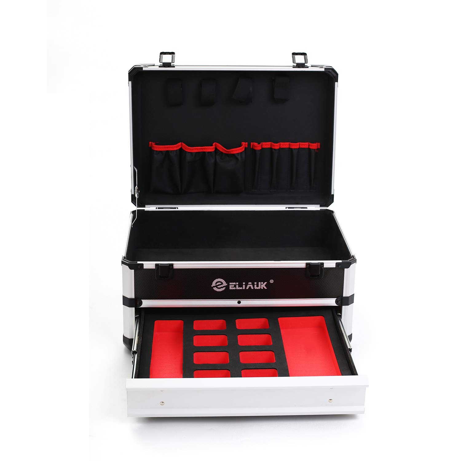 ELIAUK Portable Aluminum Tool box with Drawer Storage Carrying Toolbox
