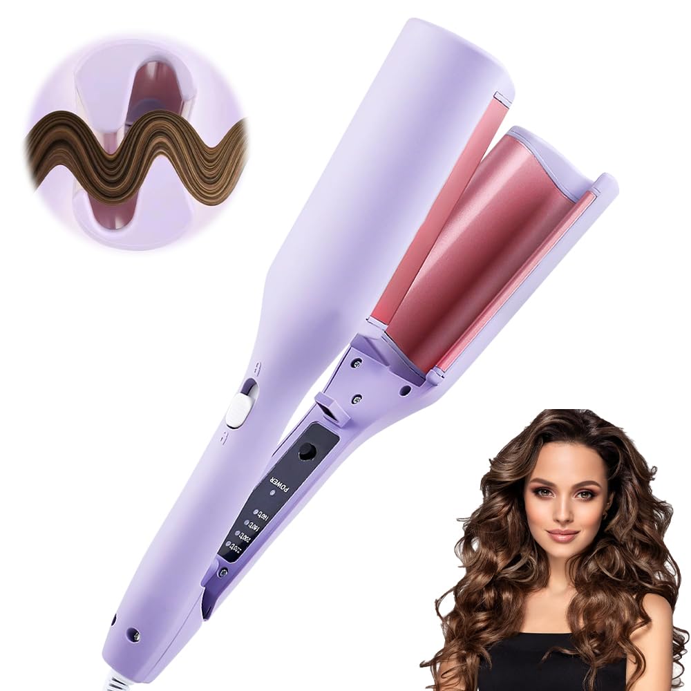  **32 mm Wide Wave Plate Curling Iron con 4 Temperature Regolabili per Mandrie Francesi e onde marine veloci (Verde)**
